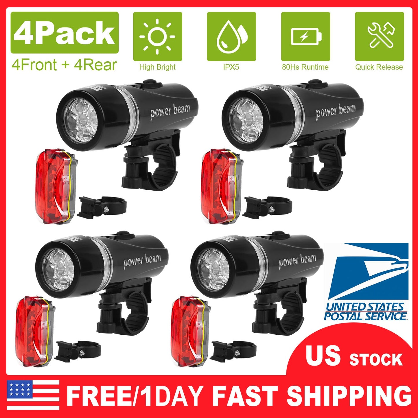Universal  Front Rear Bike Light Set IPX5 Water-Resistant Bike Headlight Taillight Tool-Free Mounting Quick Release