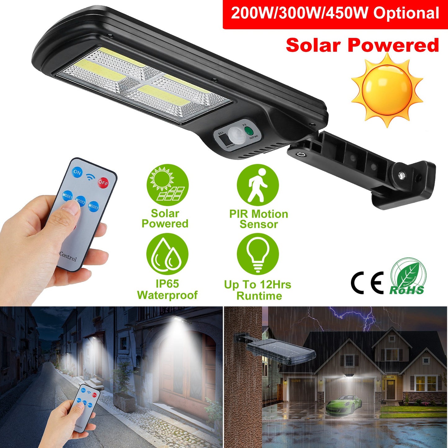 Solar Powered Wall Lights Outdoor 120LED Beads Motion Sensor Lamp IP65 Waterproof 3 Modes Sensor Light W/ Remote Control For Street Front Door Deck