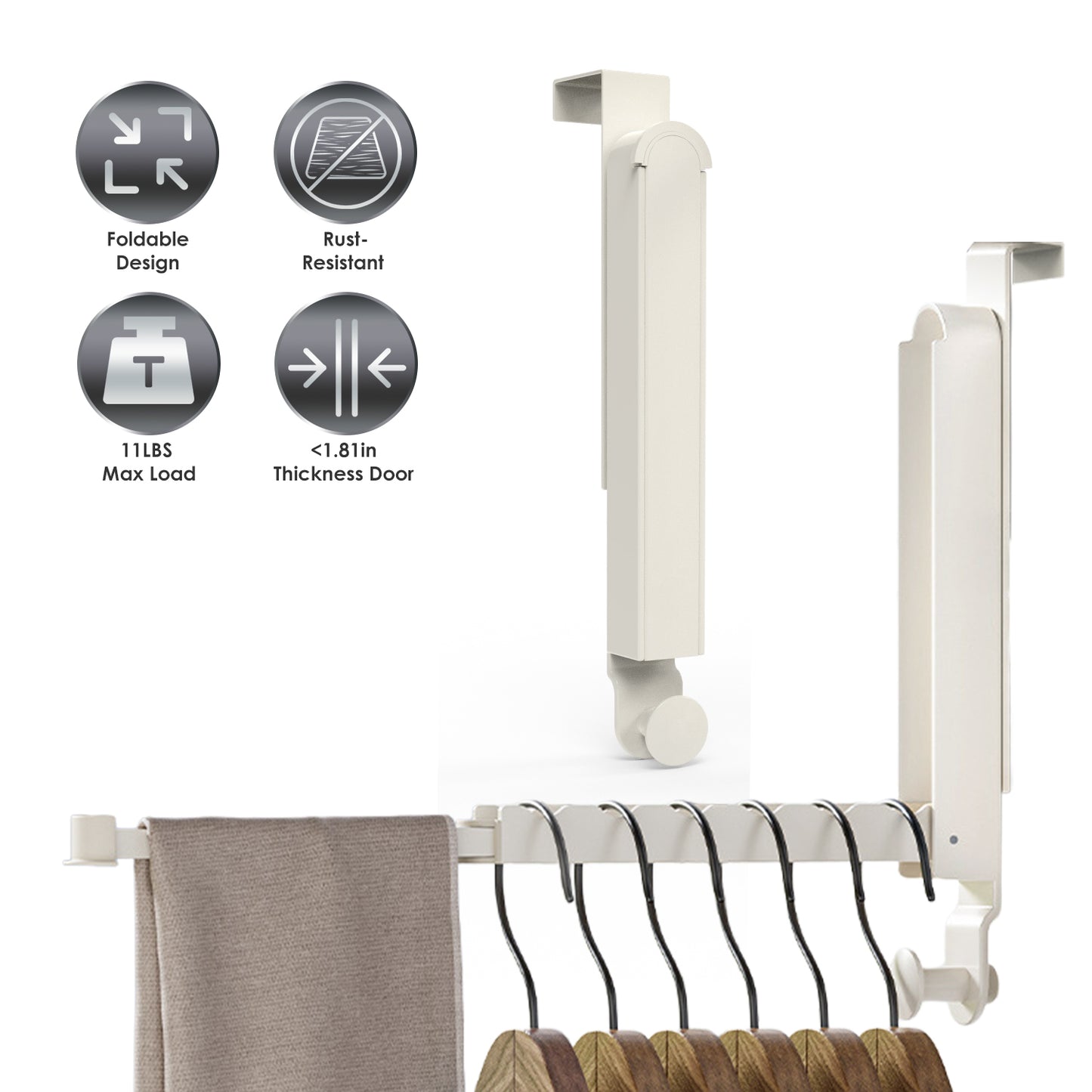 2Pcs Over The Door Hanger Hooks For Clothes Foldable Clothes Drying Rack For Laundry Coats Towels Portable Clothing Hanger Hook For 1.81In Thickness D