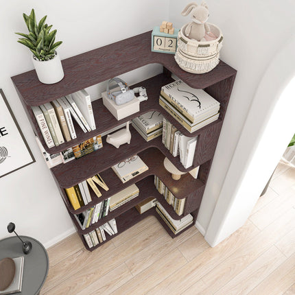5-Tier L-Shaped Corner Bookshelf with 6 Open Shelves