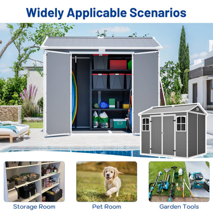 8x6 FT Resin Outdoor Storage Shed with Lockable Door