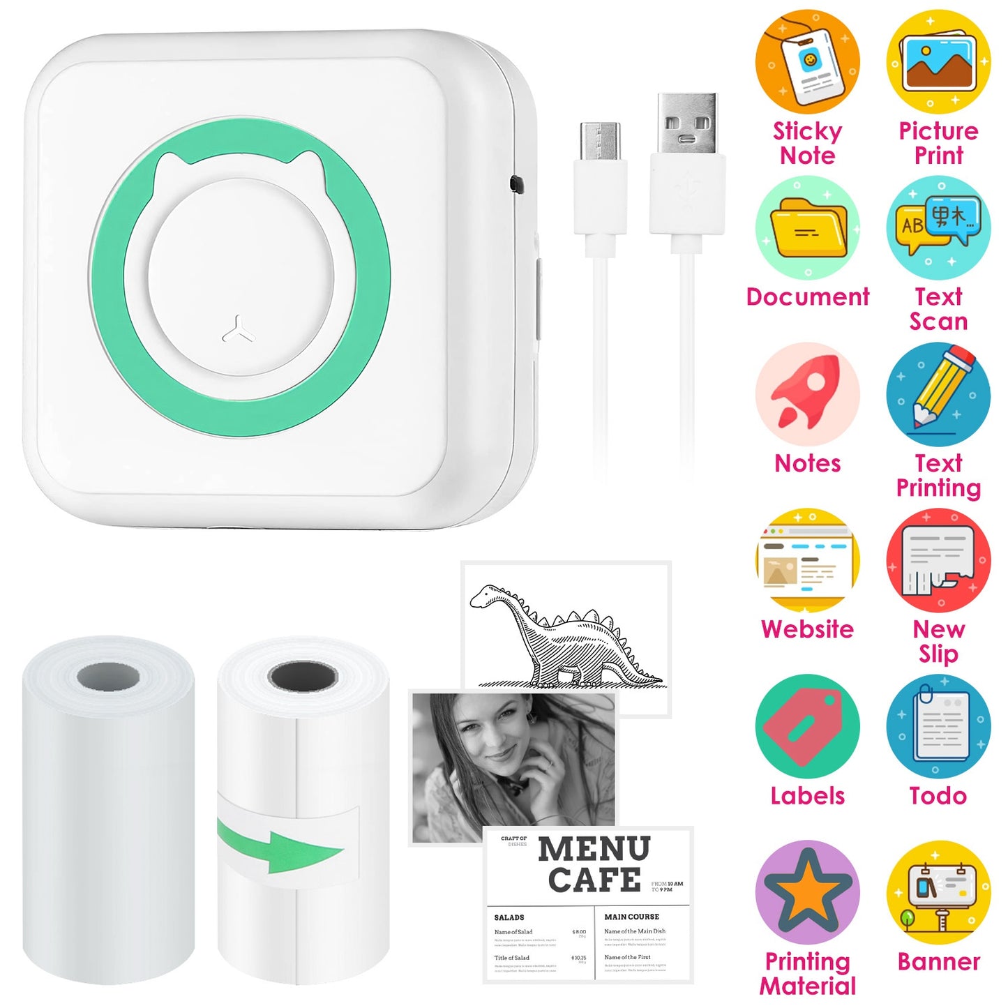 Pocket Wireless Thermal Printer Portable Mini Sticker Maker Machine Rechargeable Inkless Photo PrinterÊfor Printing Label Journal Study Notes Memo Pho