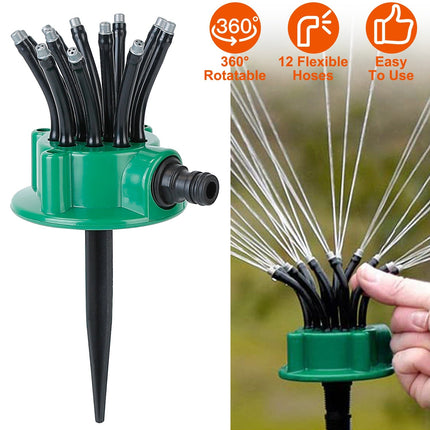 12-Tube Automatic Lawn Sprinkler with 360° Rotation