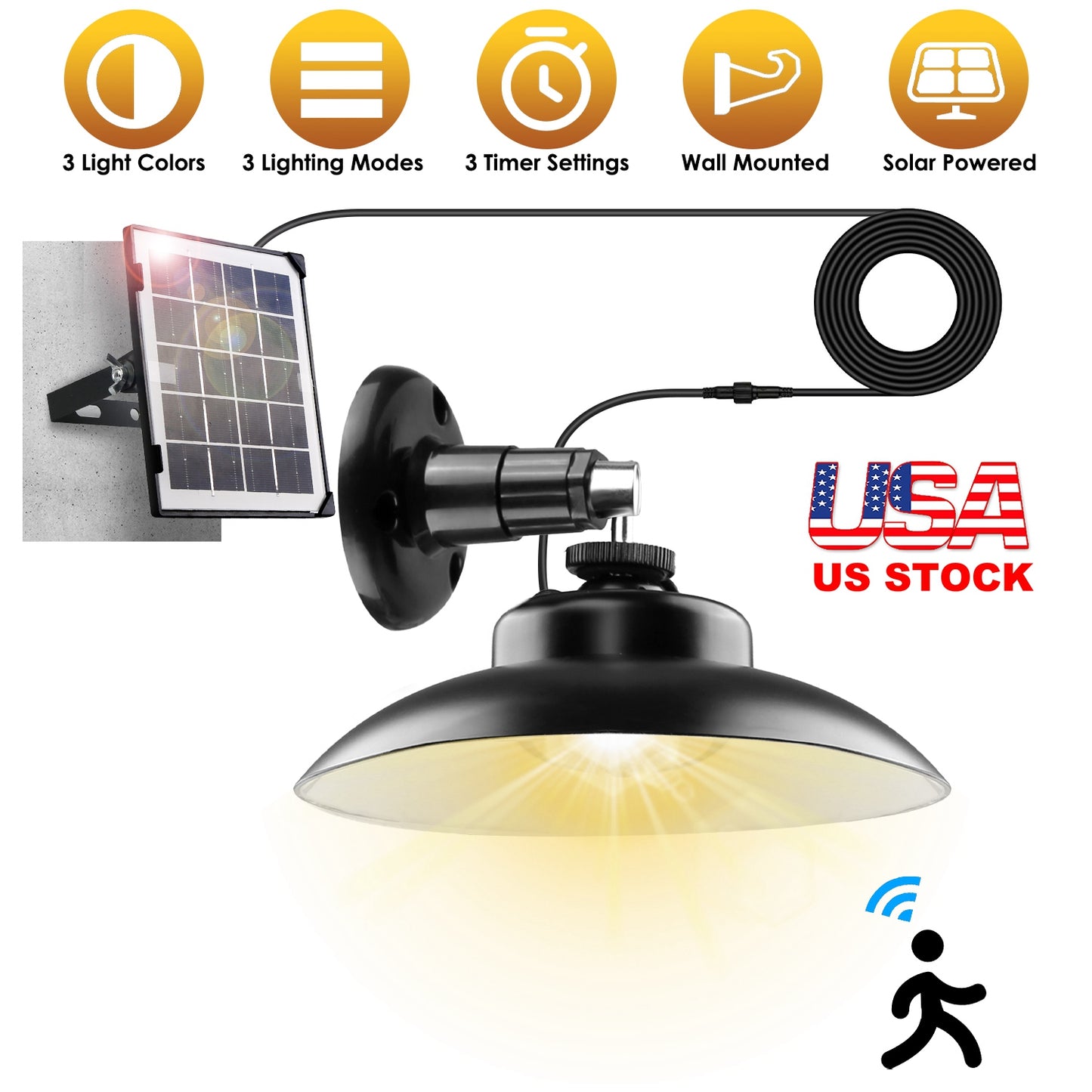 Solar Shed Light with Separate Panel Wall Mounted Solar Pendant Light Indoor Outdoor with Remote Timer 3 Modes 3 Light Colors IP 55 Waterproof for Gaz
