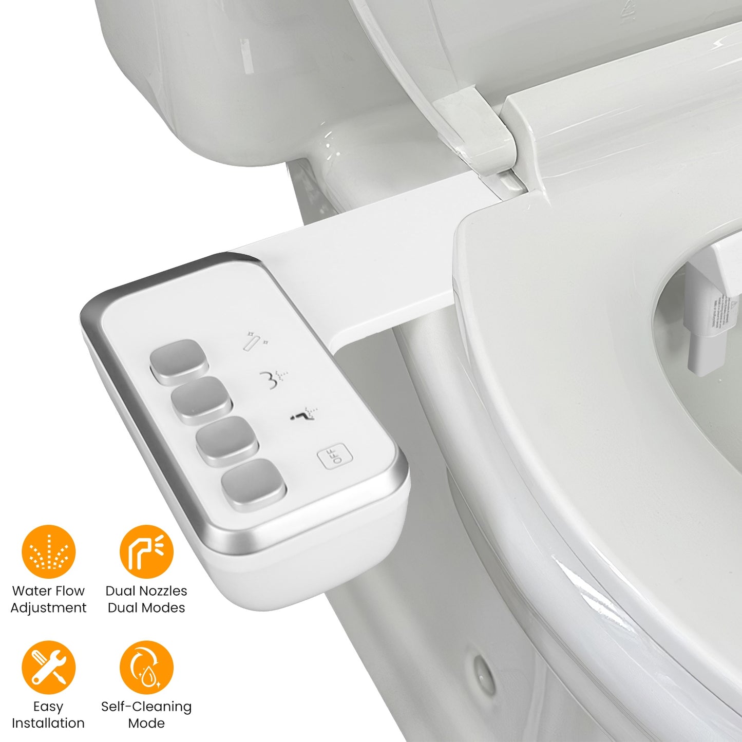 Bidet Attachment for Toilet Non-Electric Fresh Water Bidet Sprayer Toilet Seat Attachment with Dual Nozzles Water Flow Control Self-Cleaning Mode