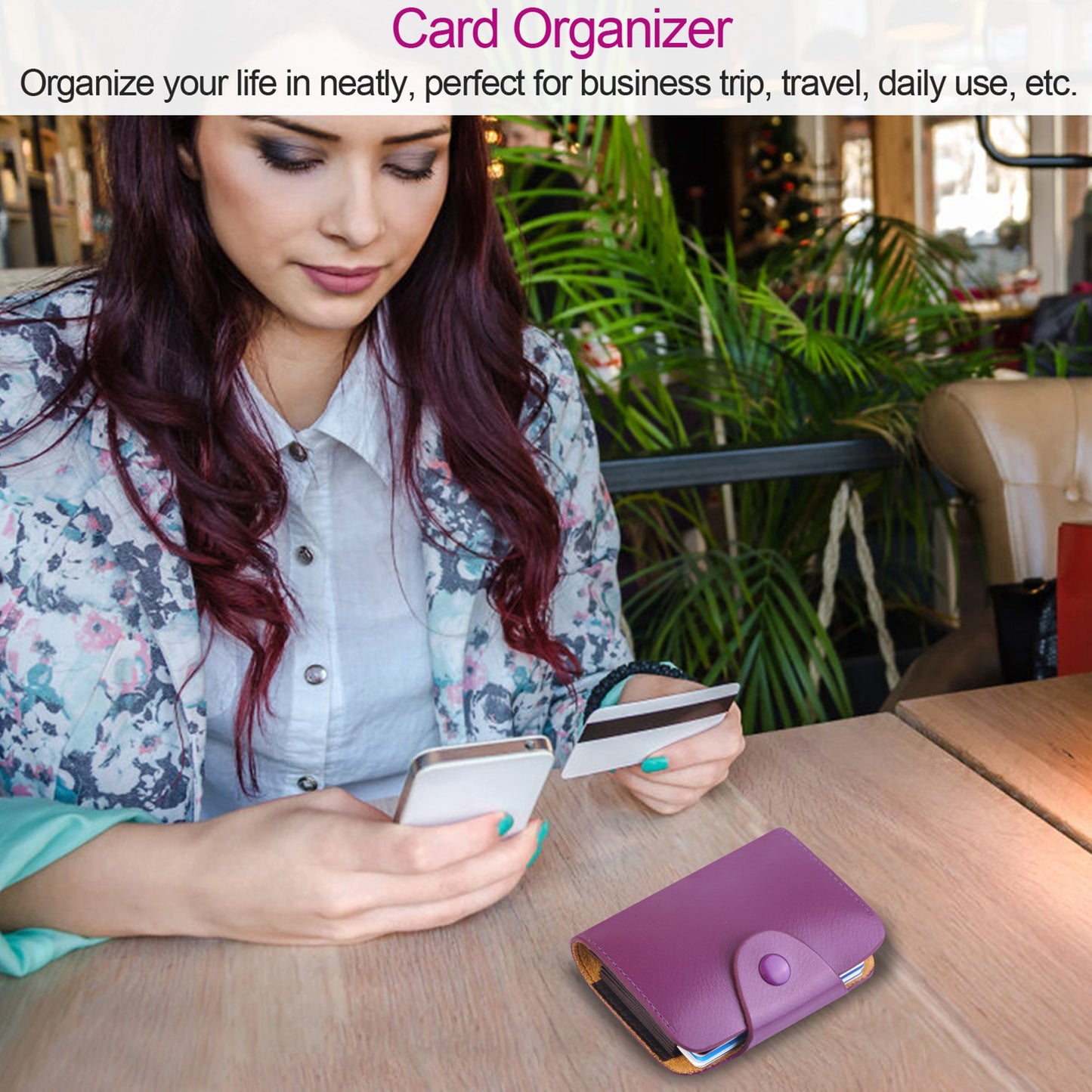 Credit Card Holder Wallet PU Leather Snap Closure Purse Accordion Case with 12 Pcs Card Slots