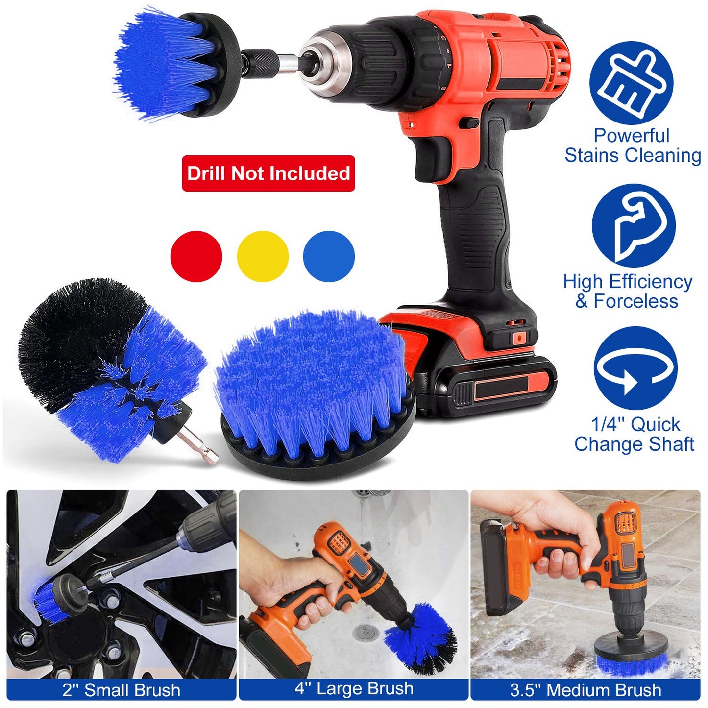 3Pcs/Set Drill Brush Power Scrubber Cleaning Brush for Car Carpet Wall Tile Tub Cleaner Combo