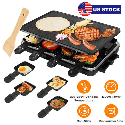 Raclette Grill for 8 People with Reversible Non-Stick Griddle