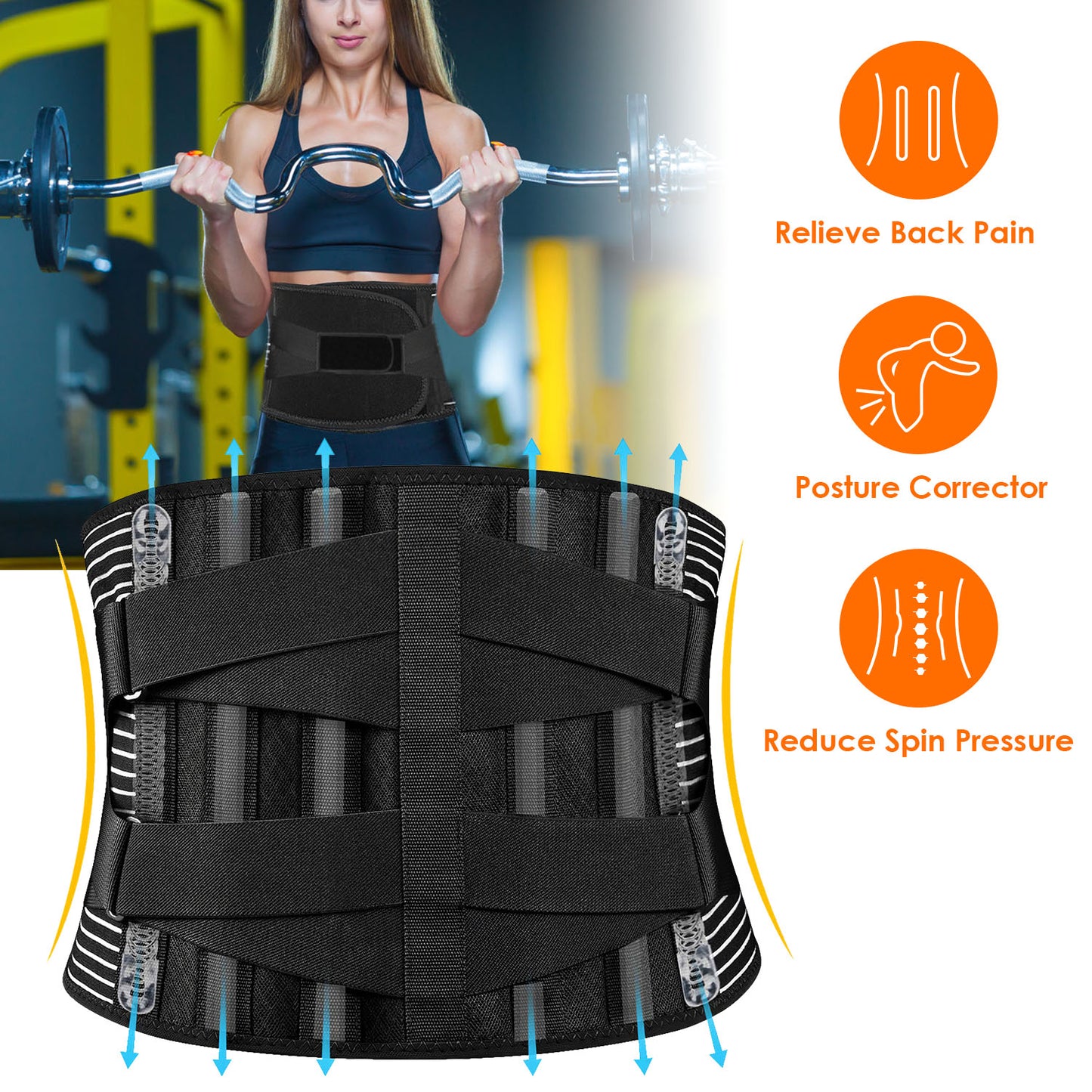 Back Support Brace Breathable Mesh Lumbar Support BeltÊAdjustable Lower Back Brace with Stays and Springs for Pain Relief for Men Women