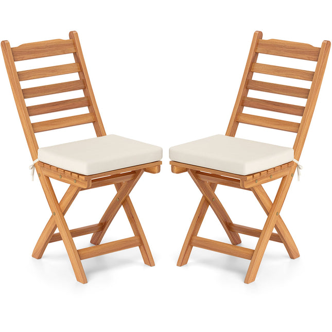 Patio Folding Chairs Set of 2 with Soft Seat Cushion