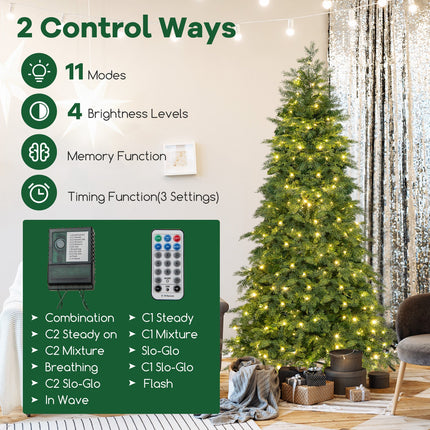 6/7.5 Feet Pre-Lit Artificial Christmas Tree with 11 Modes and Metal Stand