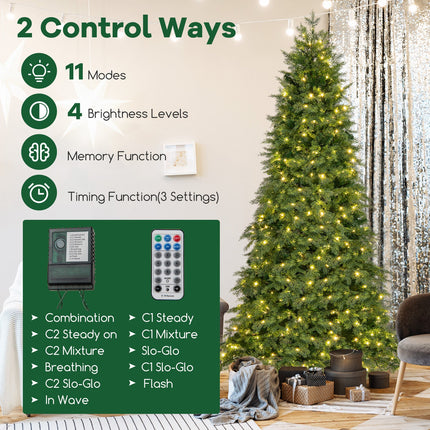 6/7.5 Feet Pre-Lit Artificial Christmas Tree with 11 Modes and Metal Stand