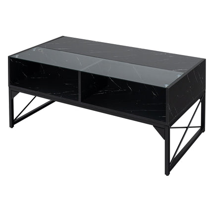 Center Table with Faux Marble and Tempered Glass Top