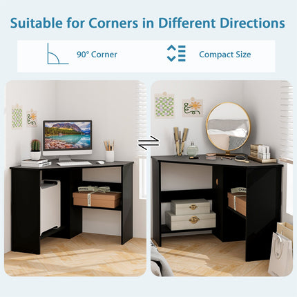 Corner Computer Desk with Storage Shelf - Triangle Design