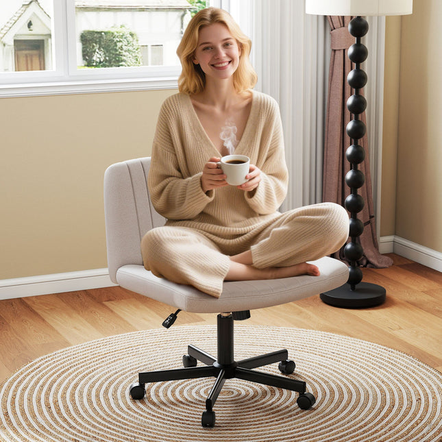 Criss Cross Chair with Wheels Cross-Legged Swivel Desk Chair with Soft-Padded Wide Seat