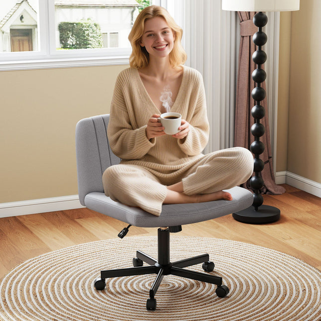 Criss Cross Chair with Wheels Cross-Legged Swivel Desk Chair with Soft-Padded Wide Seat