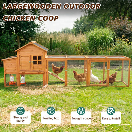 Chicken Coop with Run for 4-6 Chickens, Weatherproof Wood