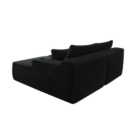 Sectional Couch with Double Chaise Lounge and Cup Holders