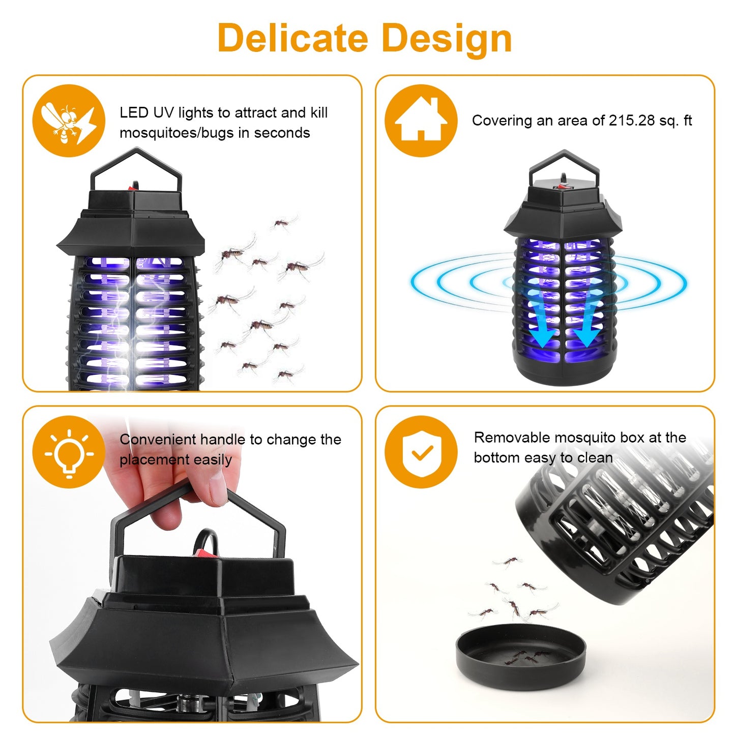 Bug Zapper Electric UV Mosquito Killer Lamp Insect Killer Light Pest Fly Trap Catcher Harmless Odorless Noiseless Narrow Safe Gap For Home Restaurant