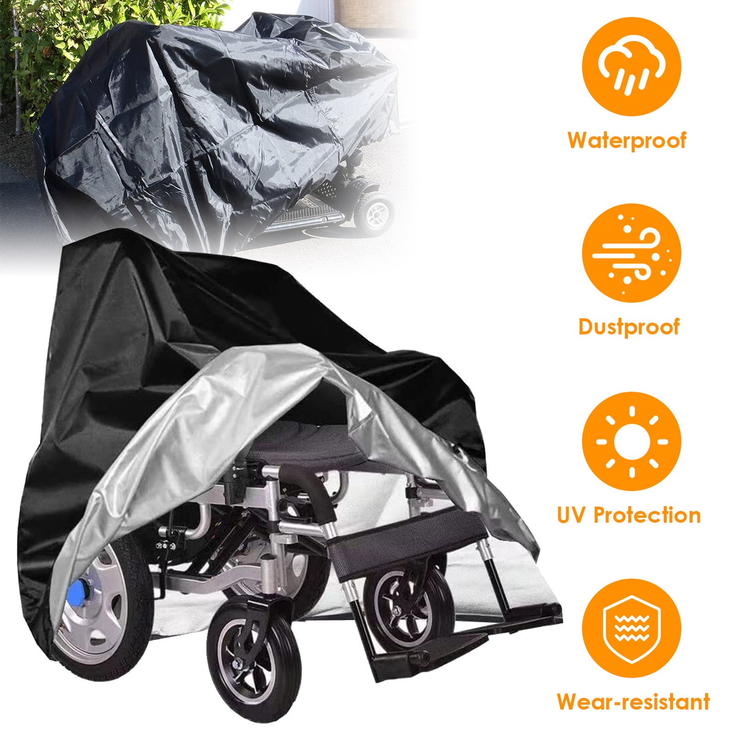 Scooter Protective Cover Waterproof Motorcycle Mobility Wheelchair Shelter Protector with Storage Bag against Sun Water Dust 74.8x28x46.1in