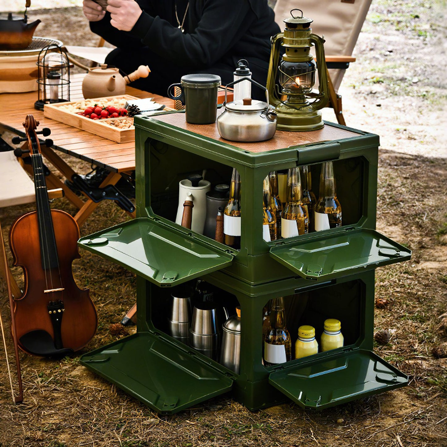 Collapsible Storage Bin – Stackable Organizer with Wheels & Lockable Doors