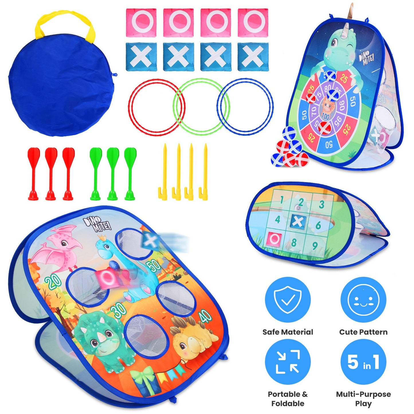 5 in 1 Bean Bag Toss Game Toy Corn Hole Game Beanbag Toss Game Dart Board Game Loop Toss Game Outdoor Activities Party Backyard Games Set for Boys Gir