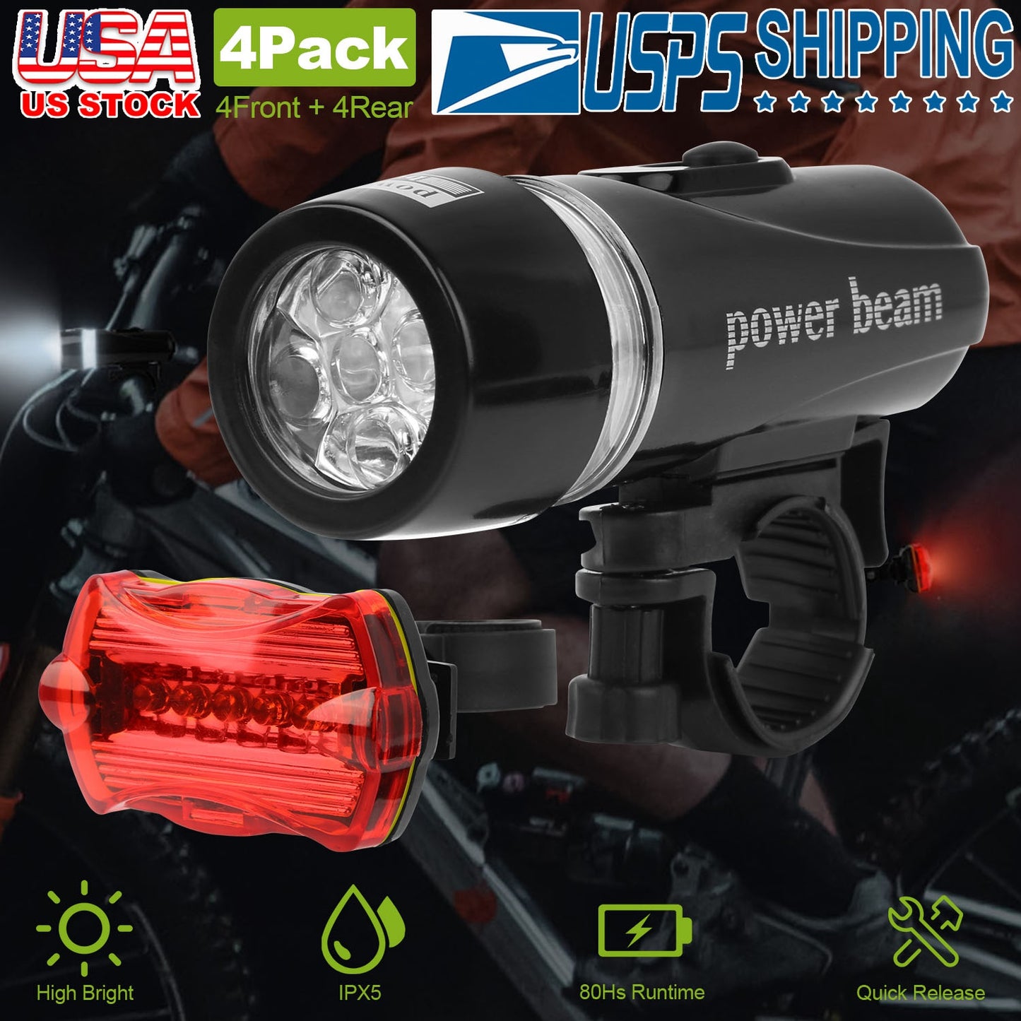 Universal  Front Rear Bike Light Set IPX5 Water-Resistant Bike Headlight Taillight Tool-Free Mounting Quick Release