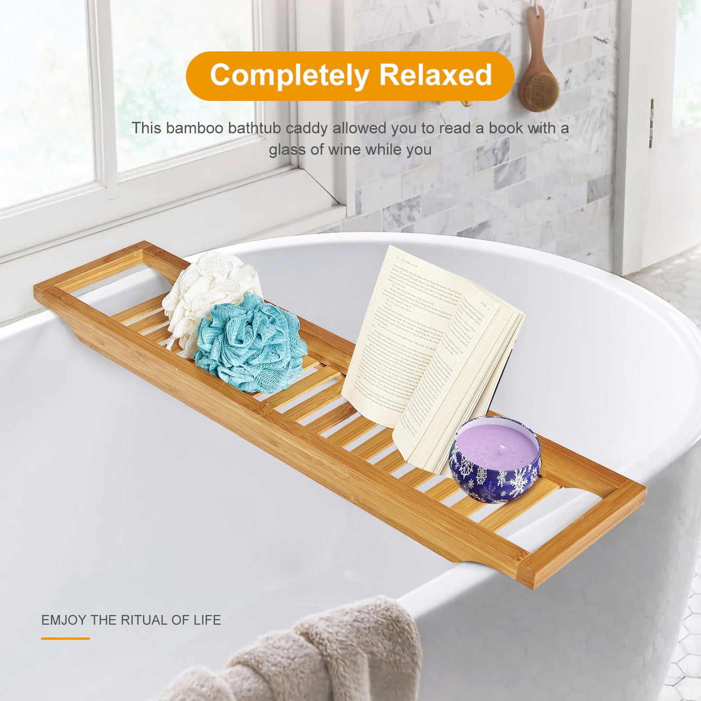 Bamboo Bathtub Tray Bath Table Bathroom Storage Rack Soap Cellphone Wine Glass Shelf Organizer