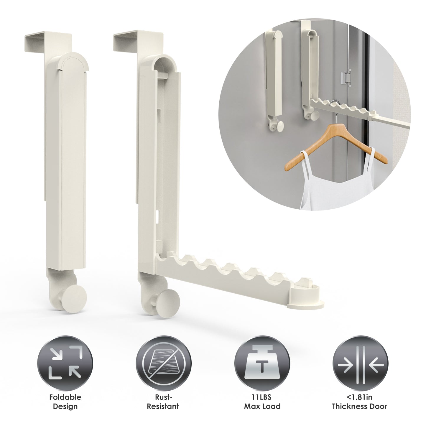 2Pcs Over The Door Hanger Hooks For Clothes Foldable Clothes Drying Rack For Laundry Coats Towels Portable Clothing Hanger Hook For 1.81In Thickness D