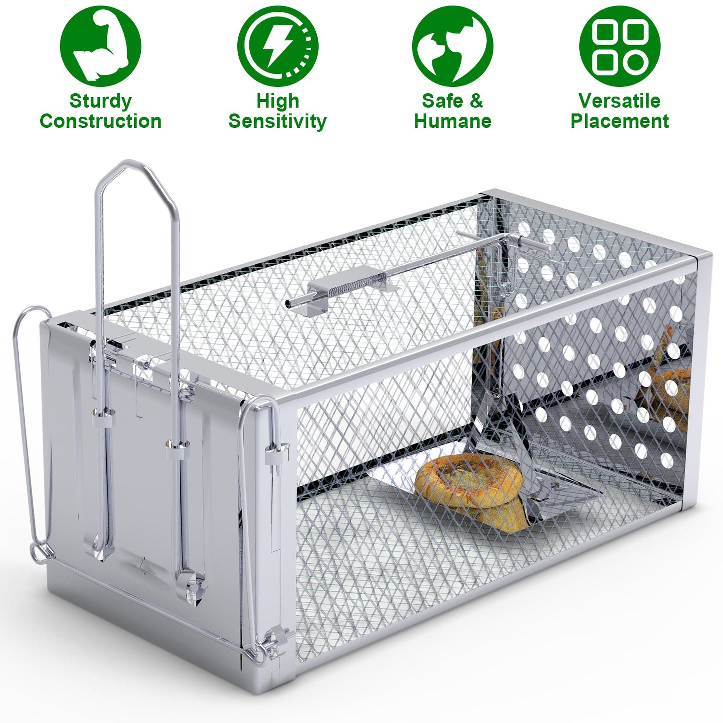 Single Door Rat Trap Cage Humane Rodent Trap Mouse Trap Indoor Outdoor for Small Rodents Mice Voles Hamsters