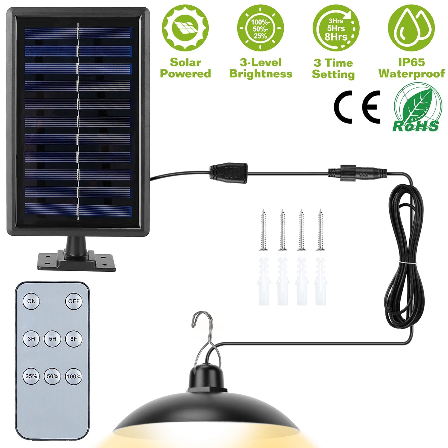 Solar Shed Lights Dimmable Timing Auto Off Sensor Hanging Lamp IP65 Waterproof Remote Control Pendant Light For Garden Patio Balcony with 9.84FT Wire