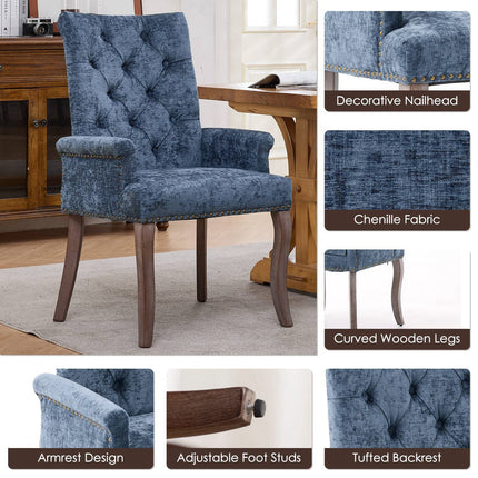 Tufted Dining Chair with Nailhead Trim & Curved Wood Legs