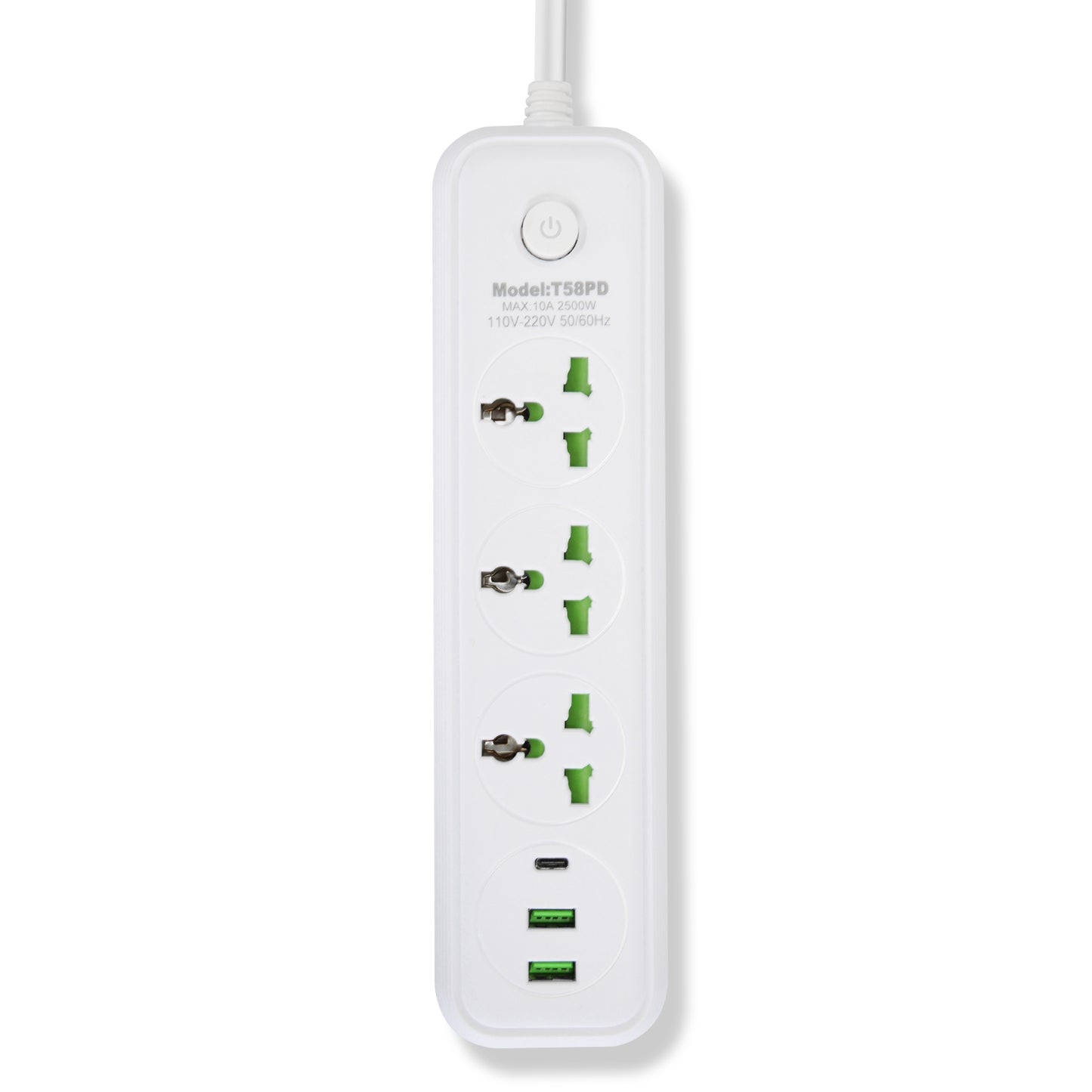 Power Strip with 5.9FT Extension Cord 3 AC Outlets and 2 USB A Ports 1 USB C Port 2500W Wall Mount Outlet Extender For Home Office Dorm Travel