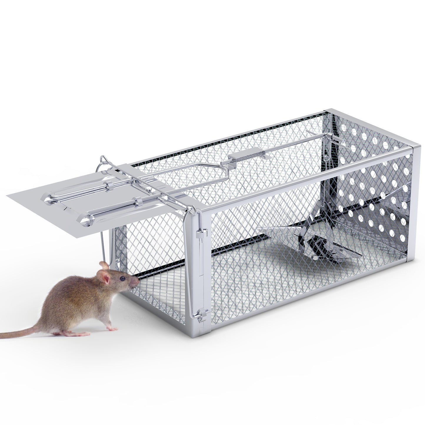 Single Door Rat Trap Cage Humane Rodent Trap Mouse Trap Indoor Outdoor for Small Rodents Mice Voles Hamsters