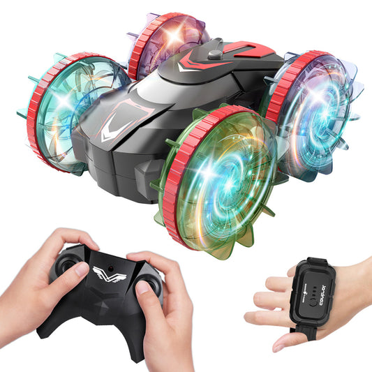 2 In 1 Amphibious RC Car Waterproof Stunt Car with Wrist Controller 4WD 360¡ Rotating Gesture Car with RGB Lights for Kids Aged 6+ Years Old Double-si