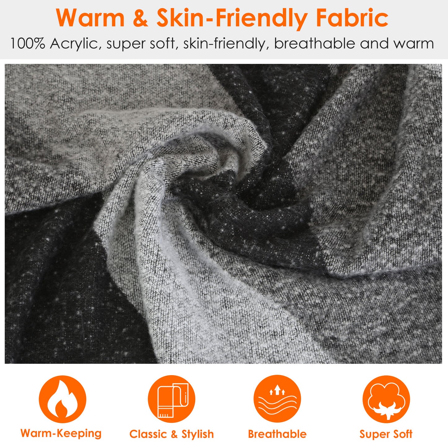 Women Winter Warm Scarf 74.8x25.6In Long Soft Knitted Shawl Extra Thick Plaid Blanket Wrap Cape