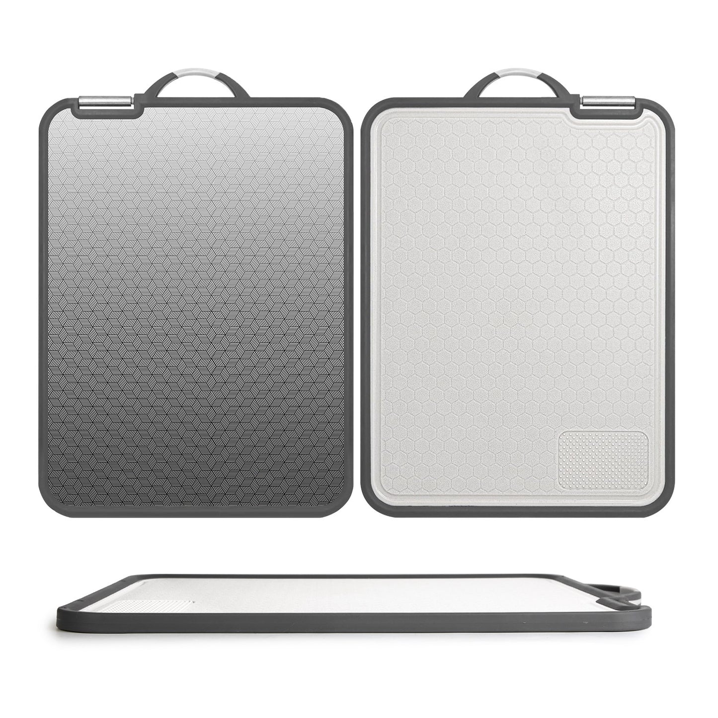 2Pcs Double Sided Cutting Board Stainless Steel PP Chopping Board Lightweight Kitchen Cutting Board Mesh Design with Grinding Zone Knife Sharpener Han