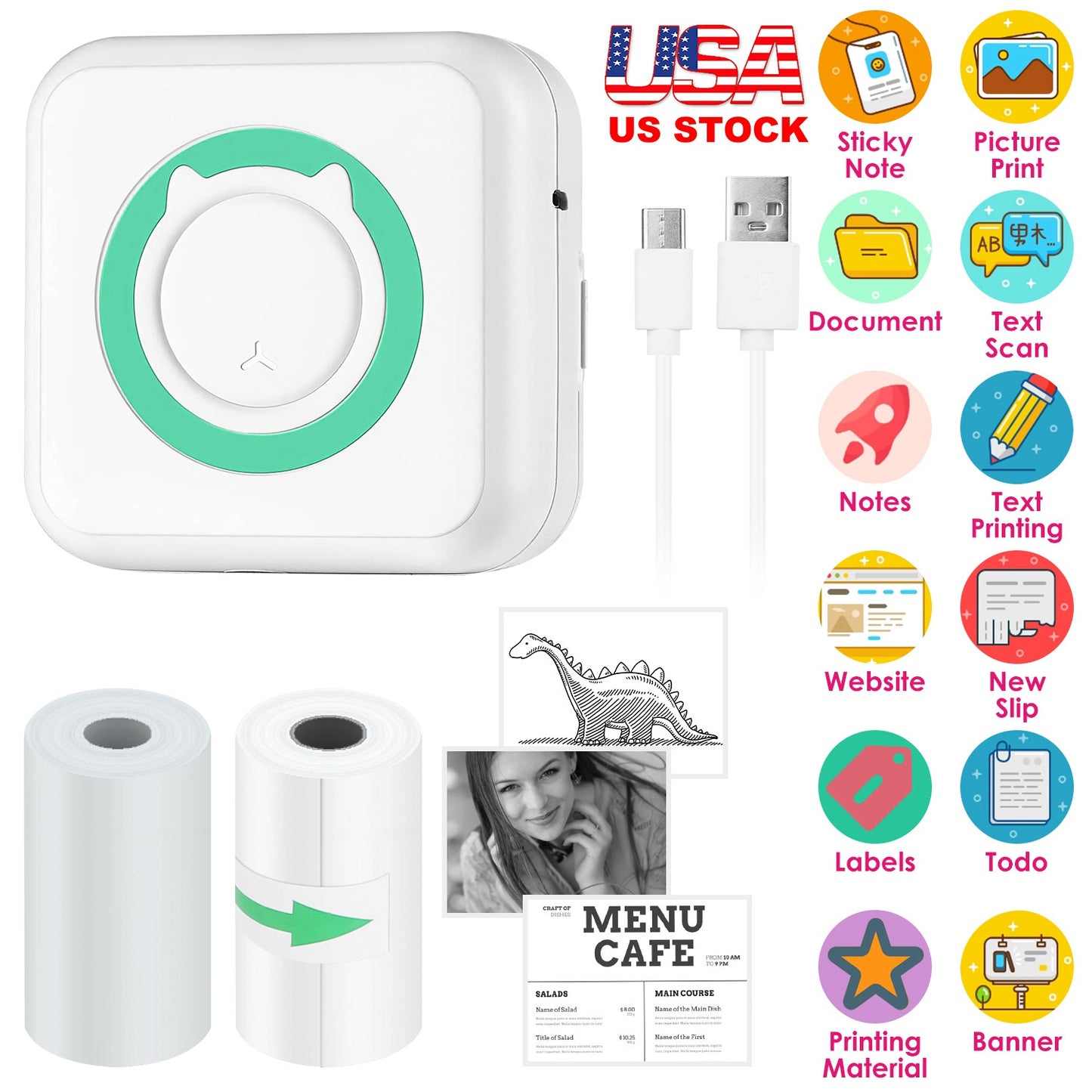 Pocket Wireless Thermal Printer Portable Mini Sticker Maker Machine Rechargeable Inkless Photo PrinterÊfor Printing Label Journal Study Notes Memo Pho