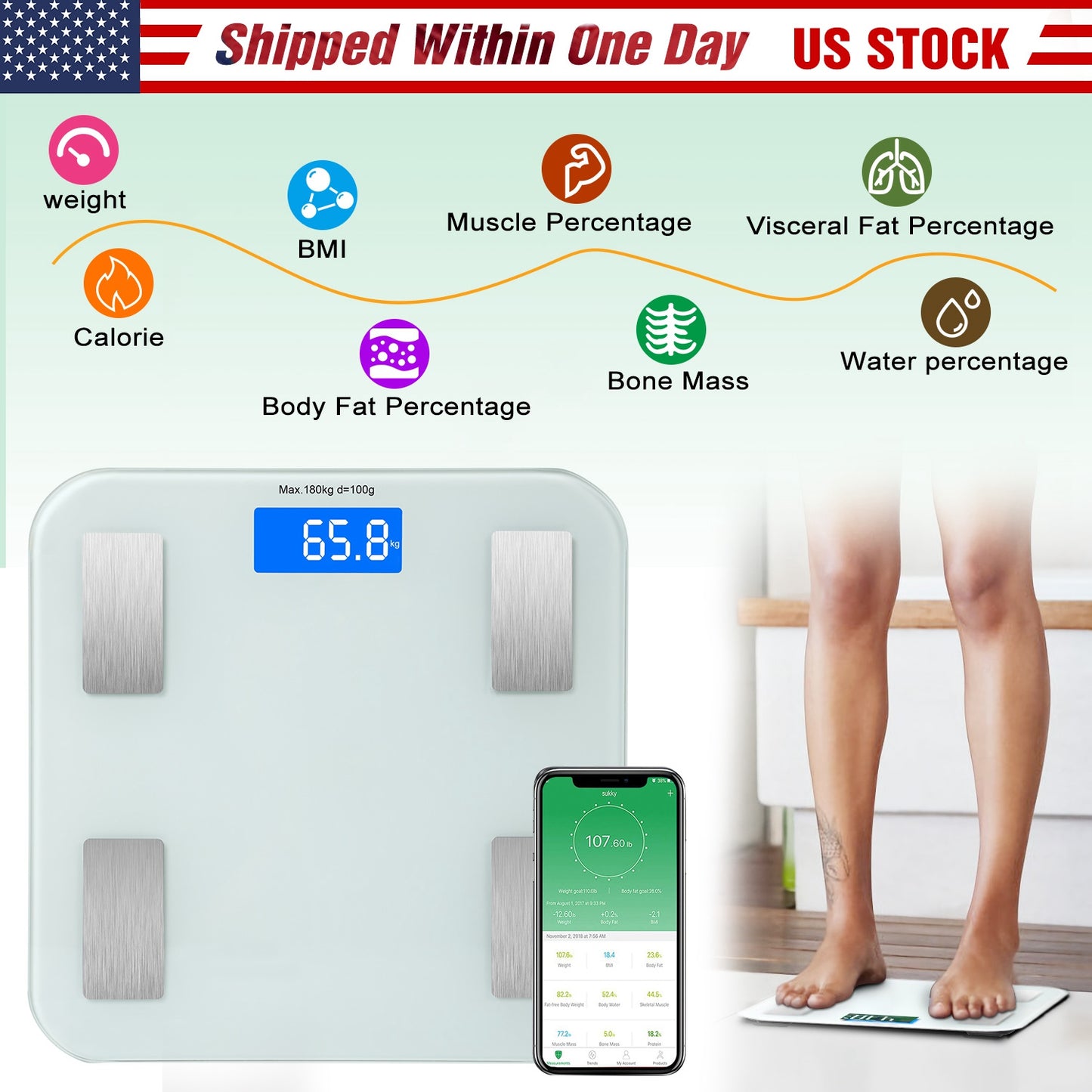 Smart Body Composition Scale Fat Monitor Digital APP Scale BMI Health Analyzer