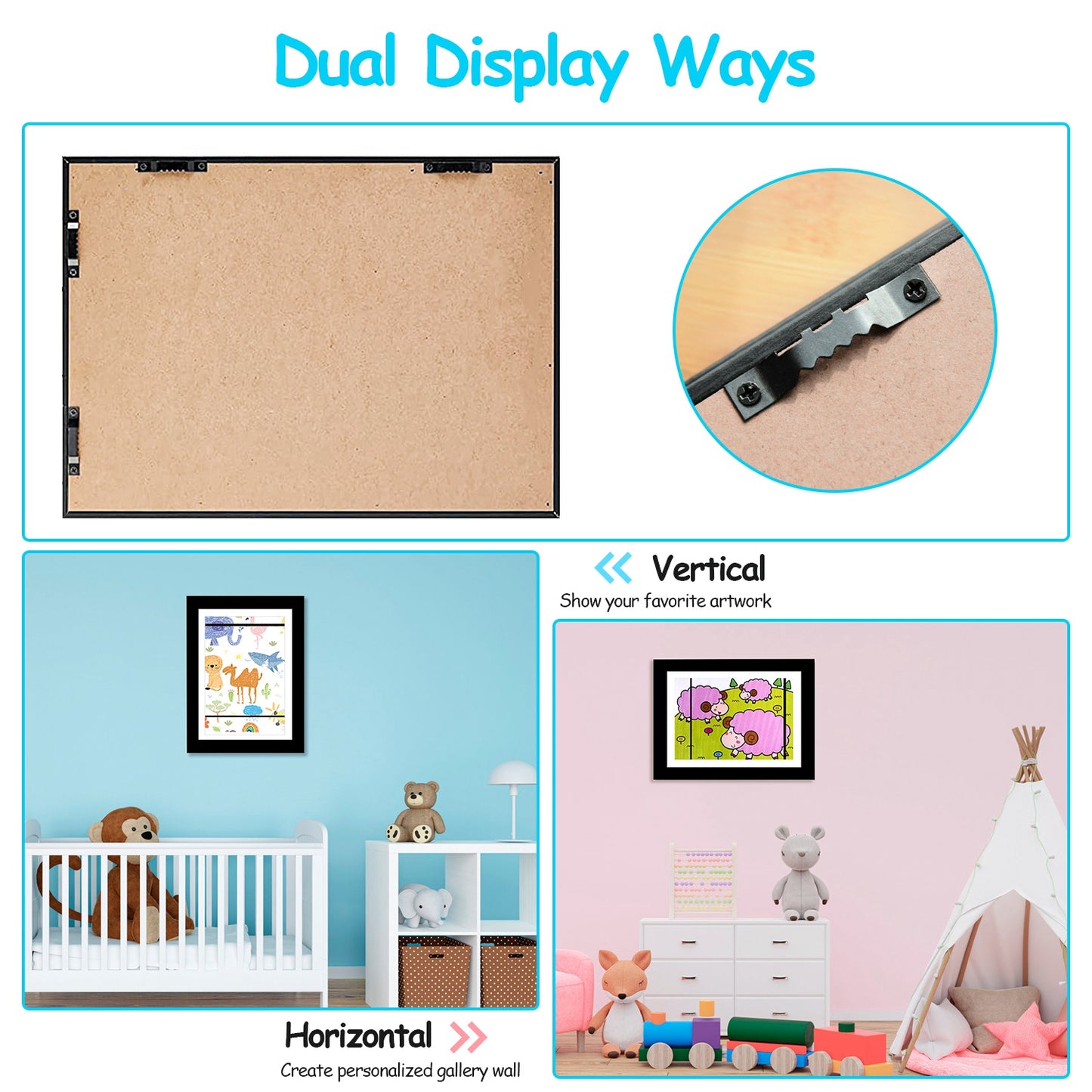 11.69x16.53in Kids Art Frame Front Opening Wooden Frame Artwork Display Storage Frame A3 Picture Frame Wall Display for Photo Art Projects Picture Chi
