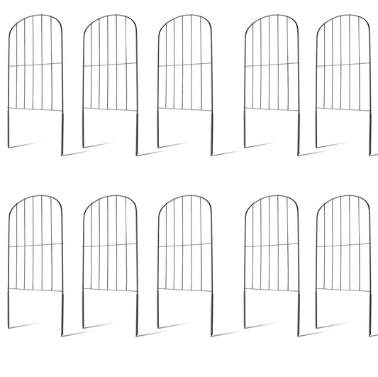 10Pcs Decorative Garden Fence Rustproof Iron Wire Arched Fence Animal Barrier Border 12.59Ó Width 23.93Ó Length For Yard Landscape Patio Outdoor Decor