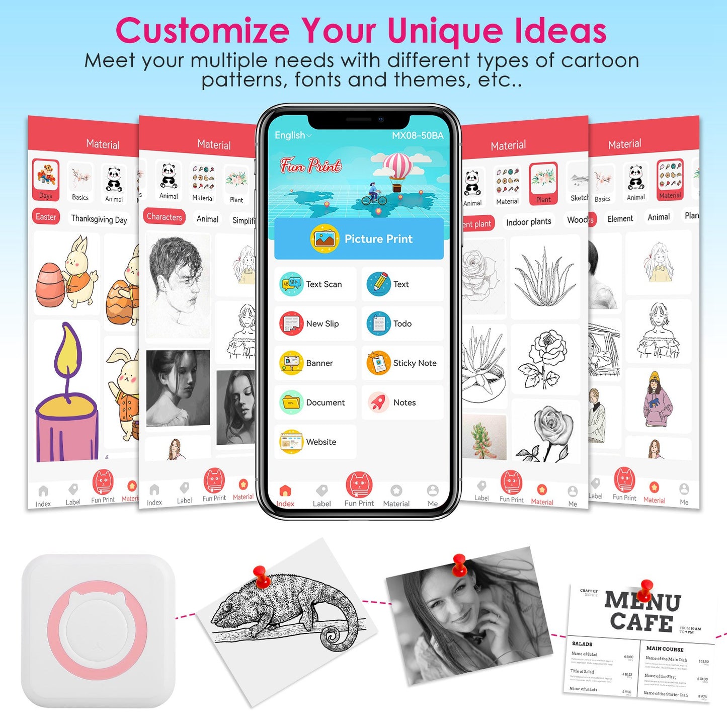 Pocket Wireless Thermal Printer Portable Mini Sticker Maker Machine Rechargeable Inkless Photo PrinterÊfor Printing Label Journal Study Notes Memo Pho