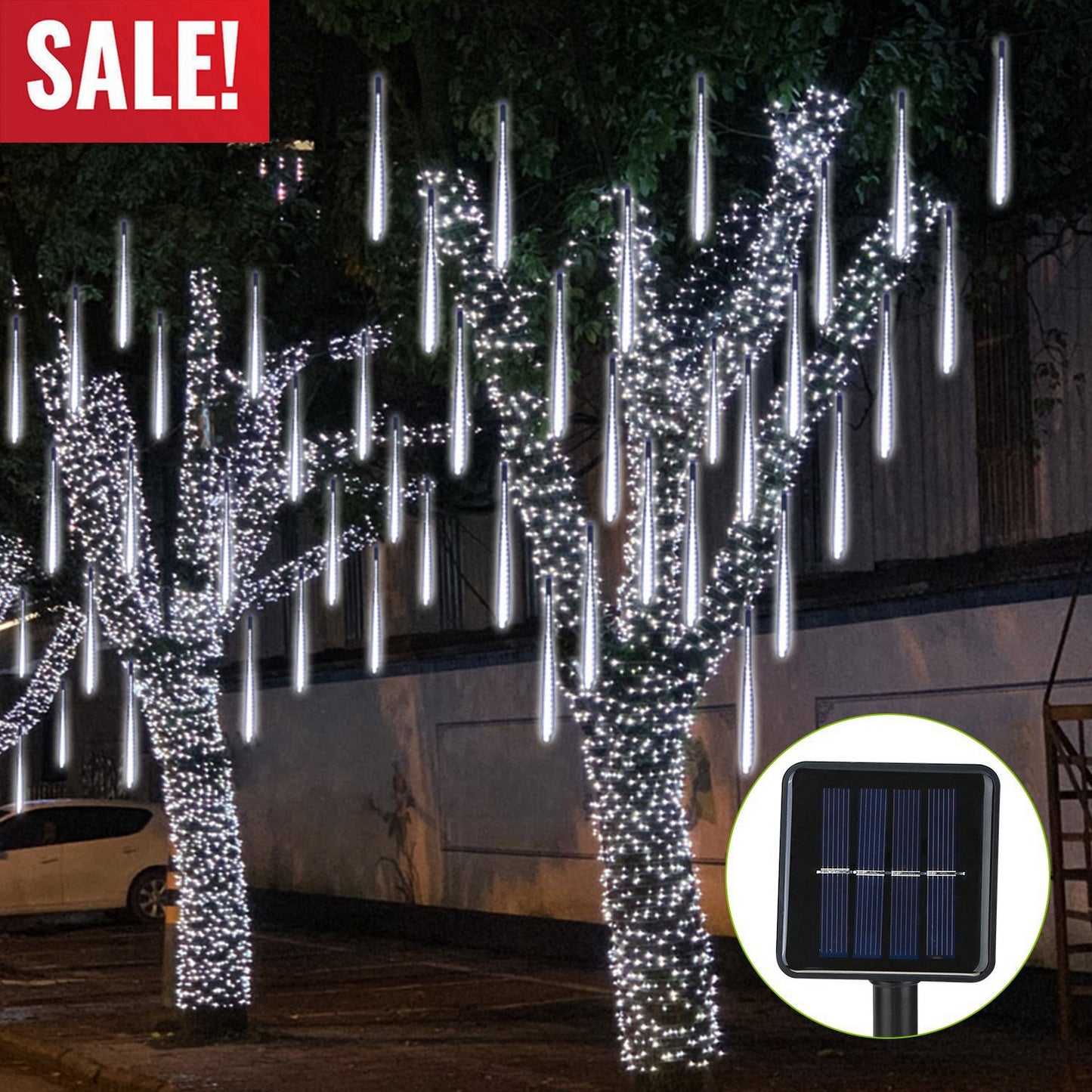 Solar Powered Meteor Shower String Lights 9.84FT Falling Raindrop Tube Lamp Water Resistant Decorative Lights For Tree Home Garden Parties