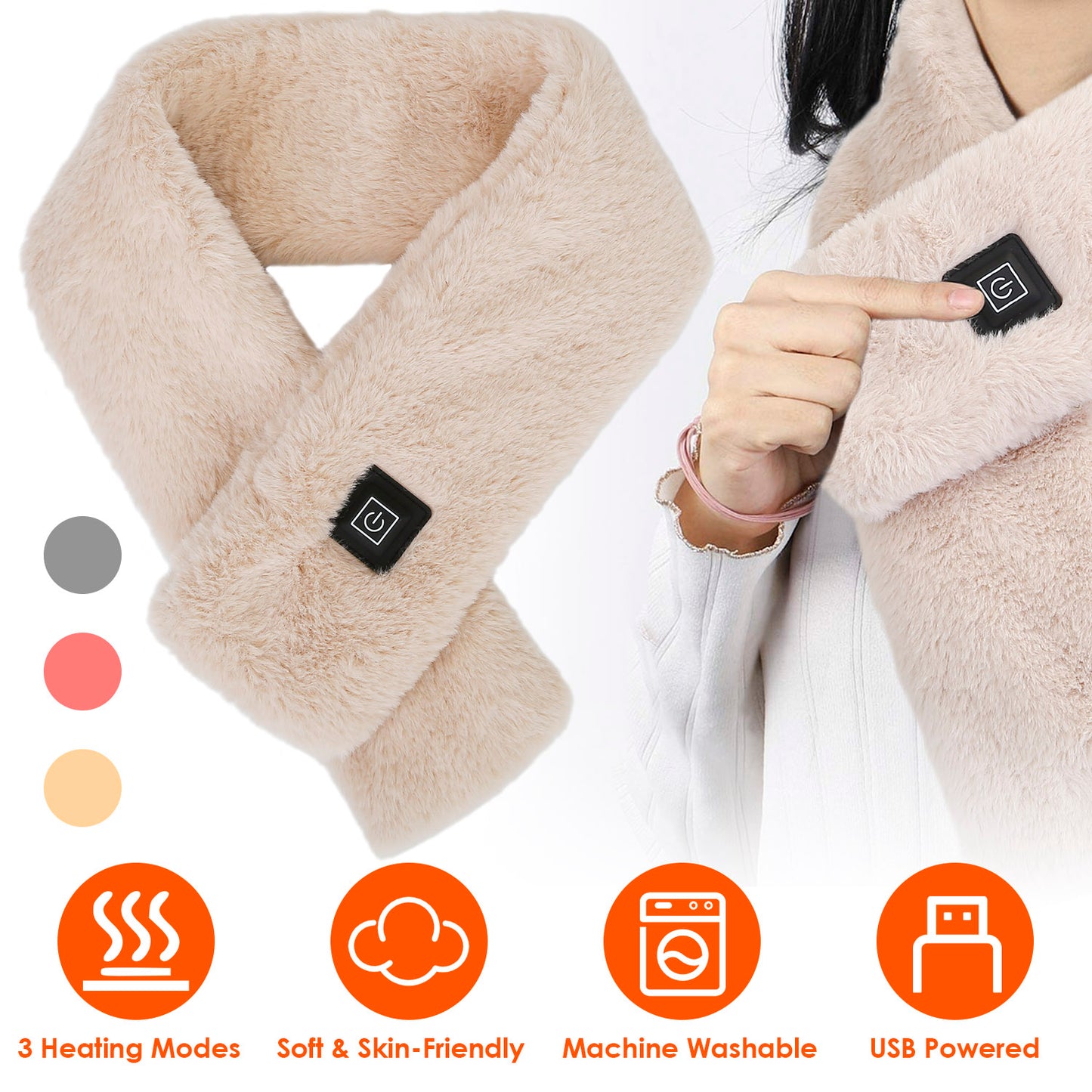 Electric Heated Scarf USB Heating Neck Wrap Unisex Winter Heated Neck Shawl Soft Warm Scarves w/ 3 Heating Modes