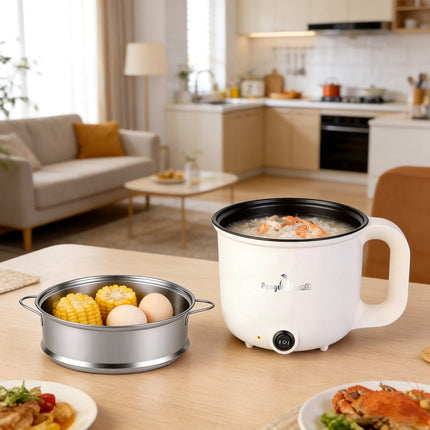 Electric Hot Pot with Steamer 1.8L Dual Power Ceramic Cooker