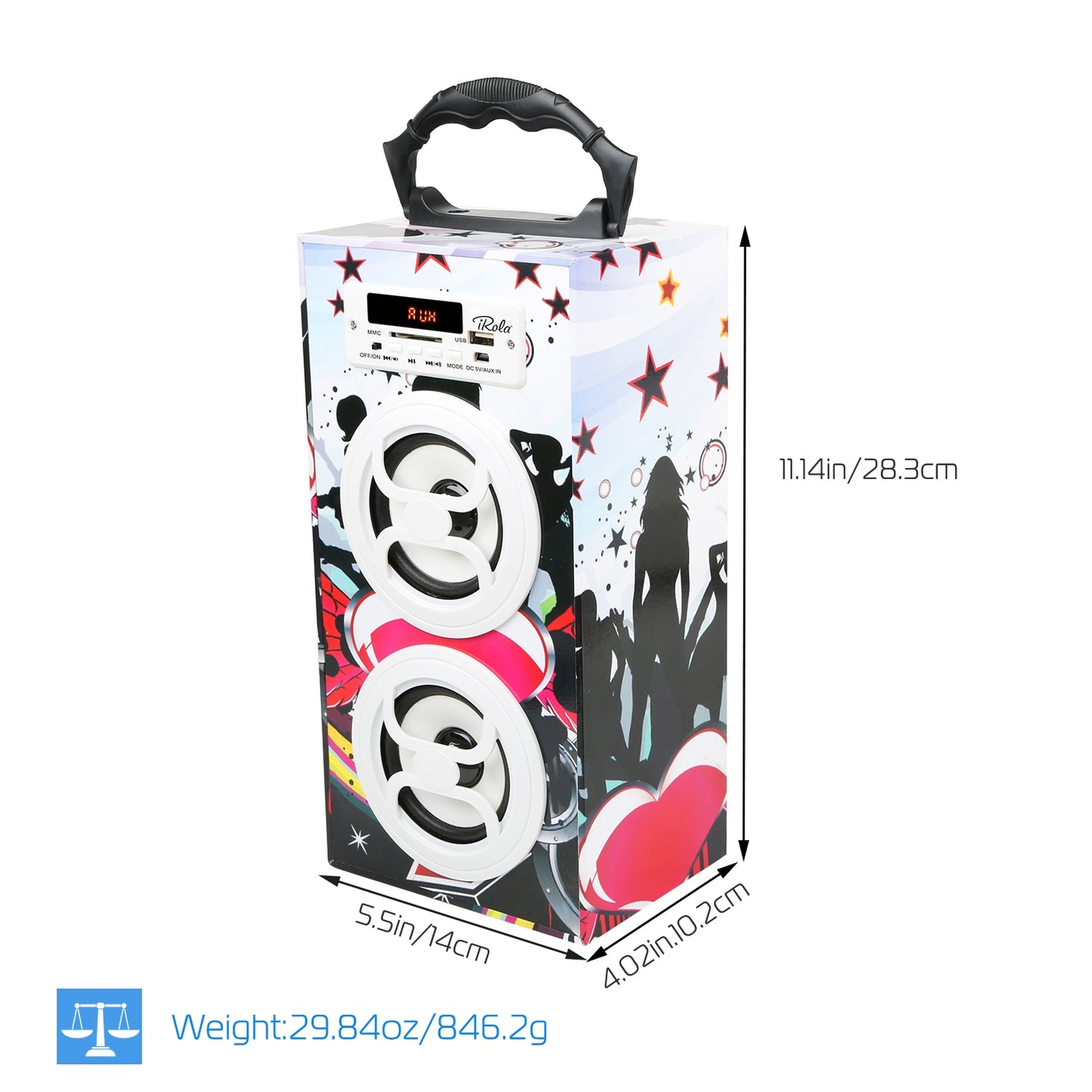 iRola Wireless Speaker 10W Powerful Subwoofer Wooden Loudspeaker FM AUX MMC for iPhone X Samsung S9 Tablet PC