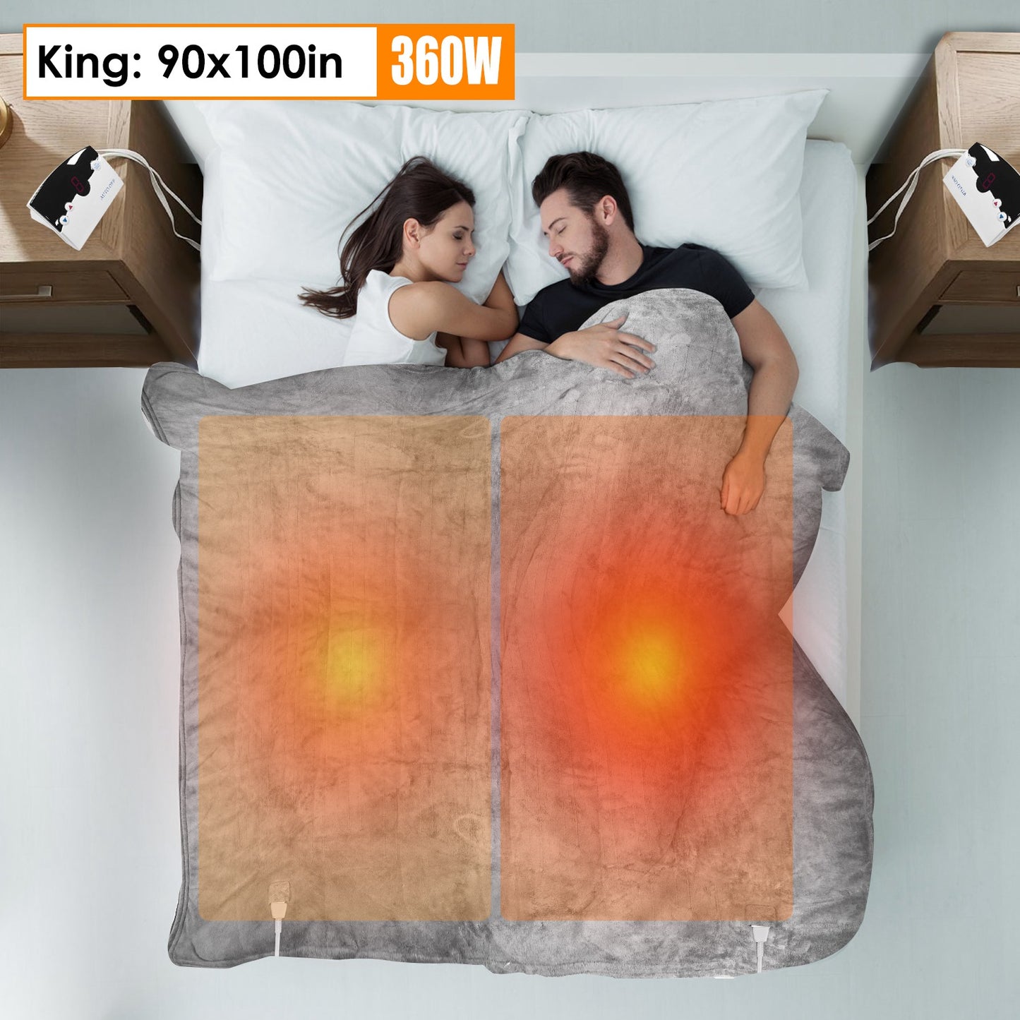 Electric Heated King Size Fleece Heated Blanket with Dual Controller 10 Heating Levels 10 Hours Auto Off Machine Washable for Home Office Usage 90x100