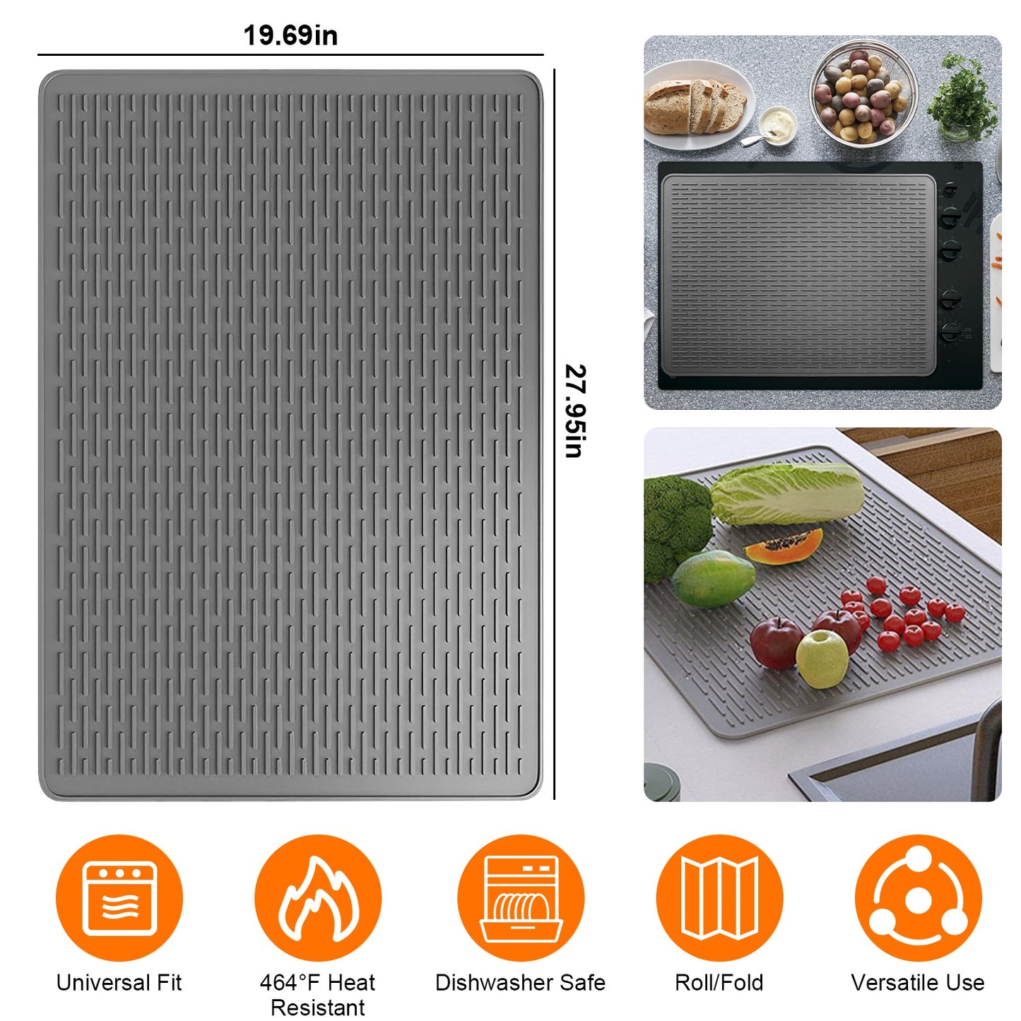 27.95x19.69in Electric Stove Cover Silicone Stove Mat Glass Stove Top Protector 464 Heat Resistant Dishwasher Safe Waterproof
