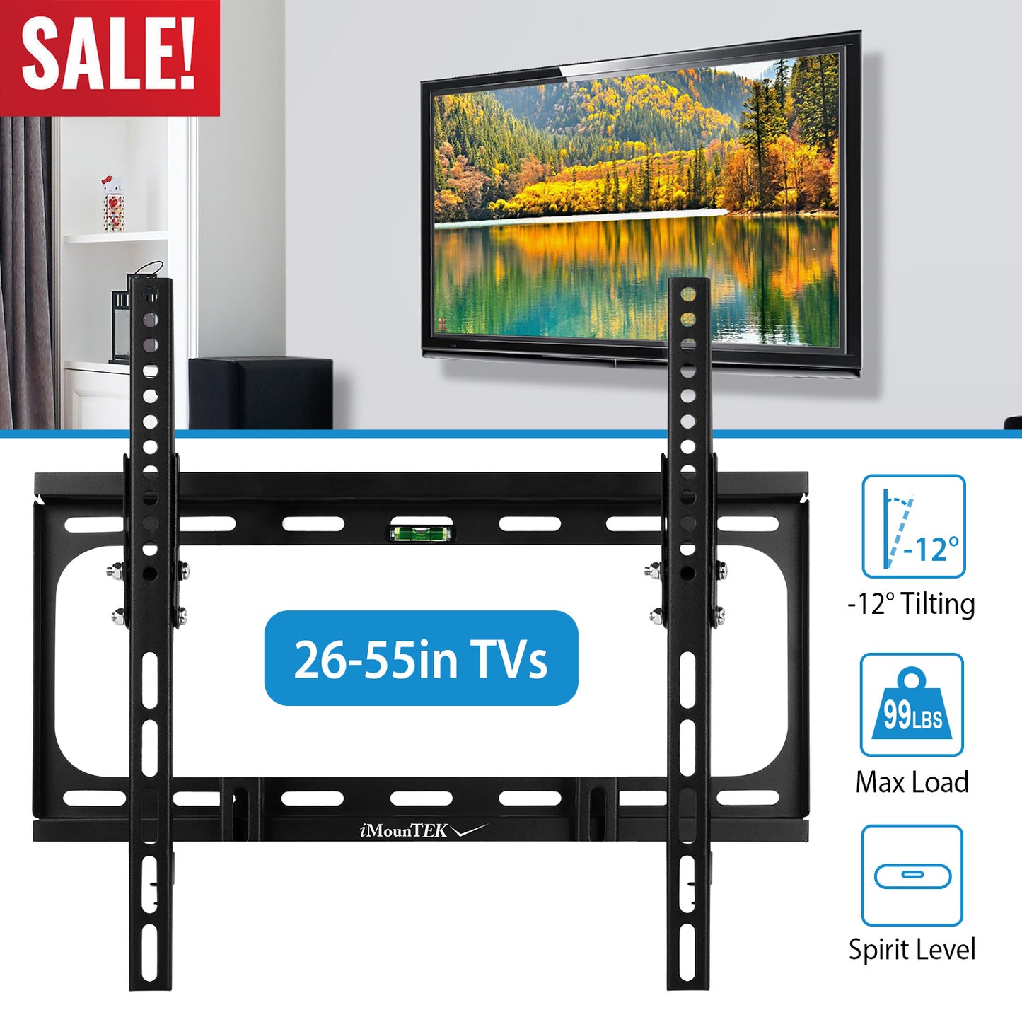 TV Wall Mount Tilt Dual Arm TV Mount Brackets Maximum VESA 400x400mm For 26-55in TVs