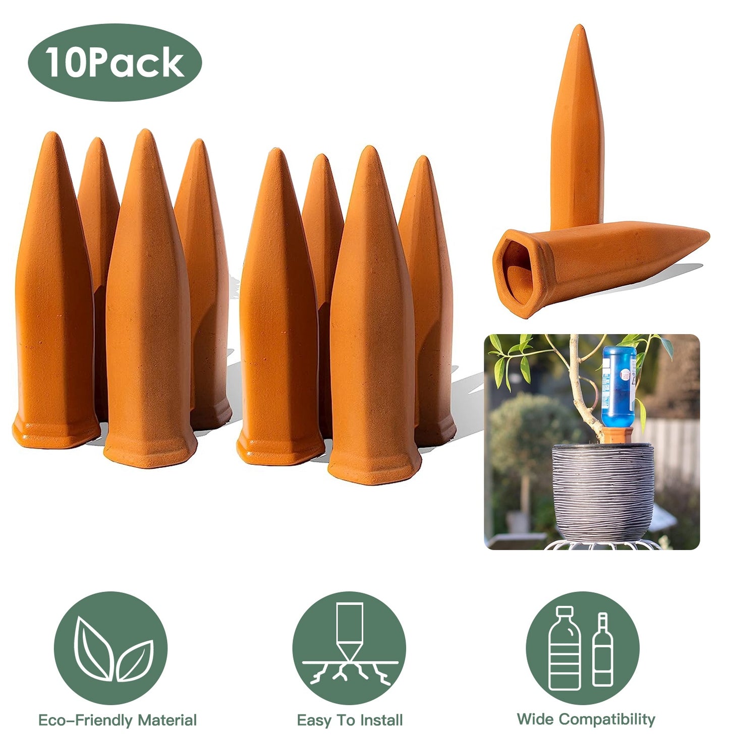 10Pack Plant Watering Spikes Terracotta Automatic Watering Devices with Slow Release Control Plant Waterer Self Watering Stakes for Indoor Outdoor Pla